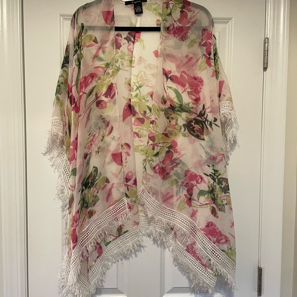 Pink floral overthrow